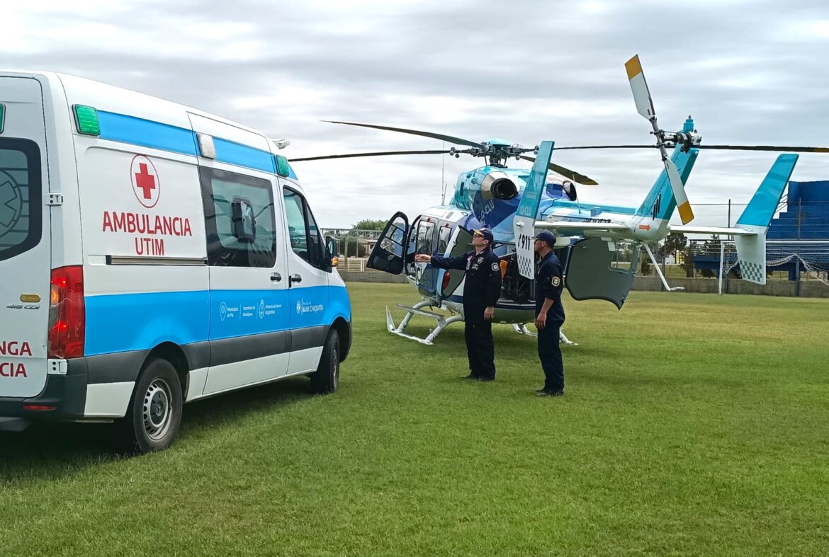 El estadio de Cnel Vidal se convirtió en Helipuerto para el traslado sanitario de un paciente hacia Morón